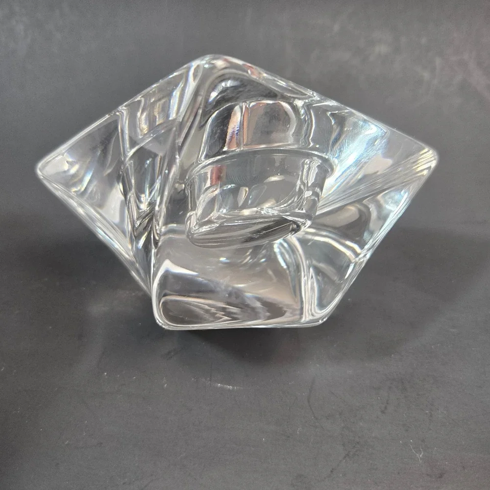 Orrefors Sweden Crystal Diamond Votive Candle Holder Anne Nilsson Signed Square